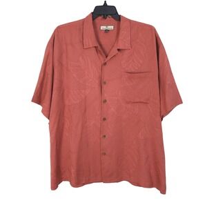 Tommy Bahama Relax Silk Jacquard Short Sleeve Button Front Shirt Mens XXL Coral